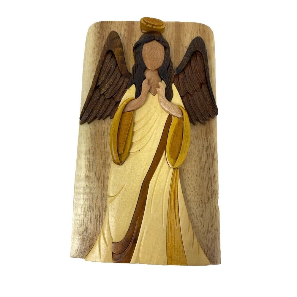 Vintage Carver Dan’s Wooden Angel Puzzle Trinket Box With Secret Compartment